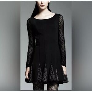 Women's Black Lace Long Sleeve Skater Dress Elegant Fit & Flare Mini Cocktail